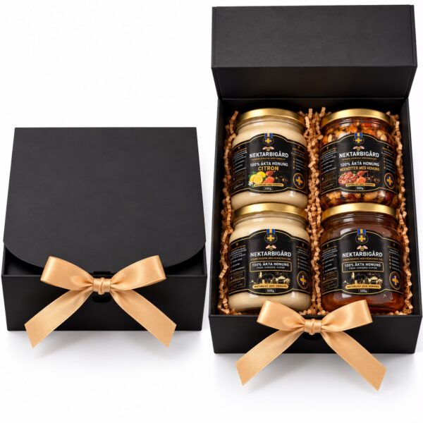 Lyxig presentbox med svensk honung – 4 × 500 g (2 kg)