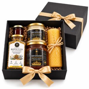 Lyxig Presentbox med Svensk Honung, Bipollen & Bivaxljus