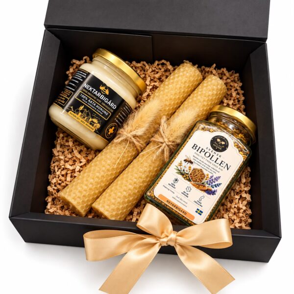 Swedish Honey Gift Box with Bee Pollen & 2 Beeswax Candles