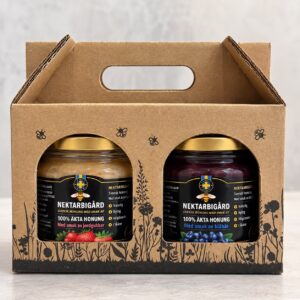 Presentförpackning med smaksatt honung – Välj 2 valfria smaker (2 × 500 g)
