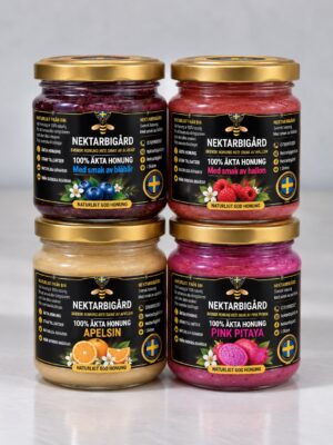 Smaksatt honung – Välj 4 valfria smaker (4 × 250 g)
