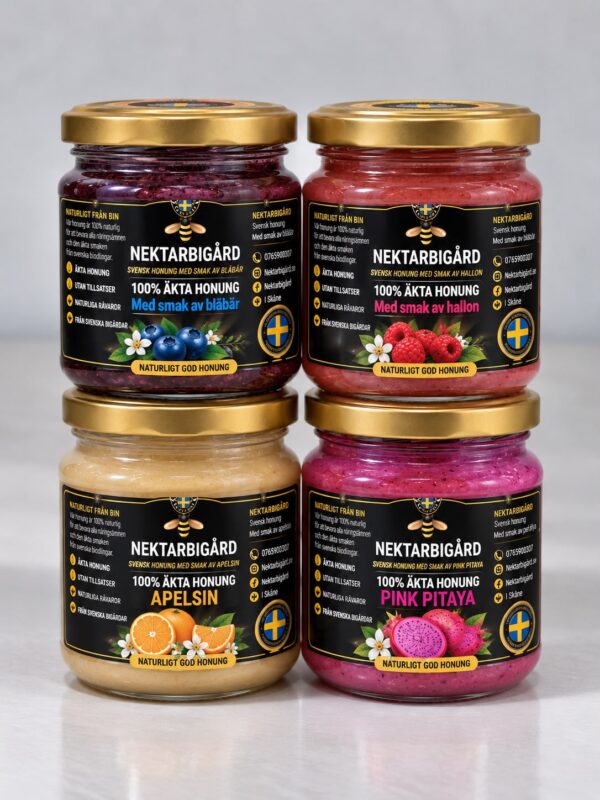 Smaksatt honung – Välj 4 valfria smaker (4 × 250 g)